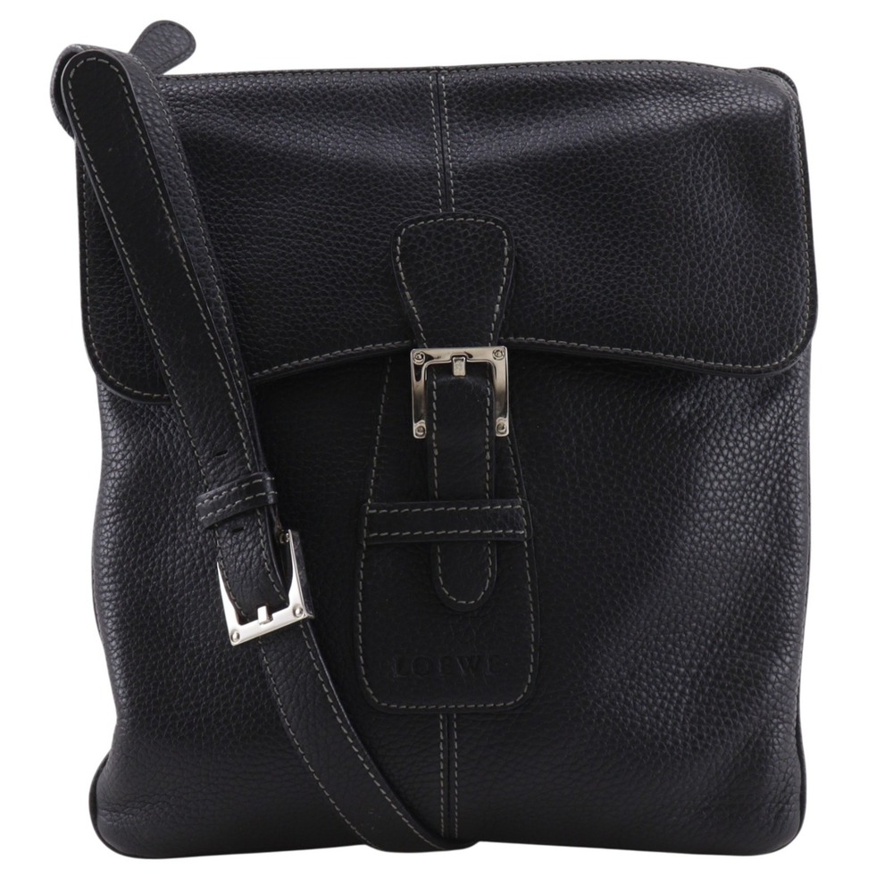 Loewe LOEWE Shoulder Bag, Leather, Black, A5 Size, Men's